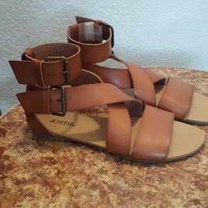 Brown Wrap sandals. Double buckle sandals
